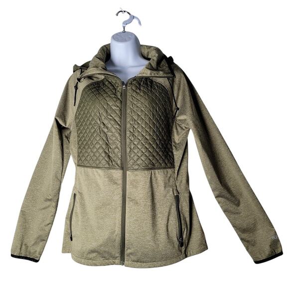 Burton Green Quilted Hooded Jacket Womens M Zip Front Outdoor Snowboarding Coat - Picture 1 of 12